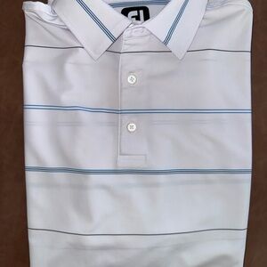 FootJoy White Polo with Blue and Black Stripes
